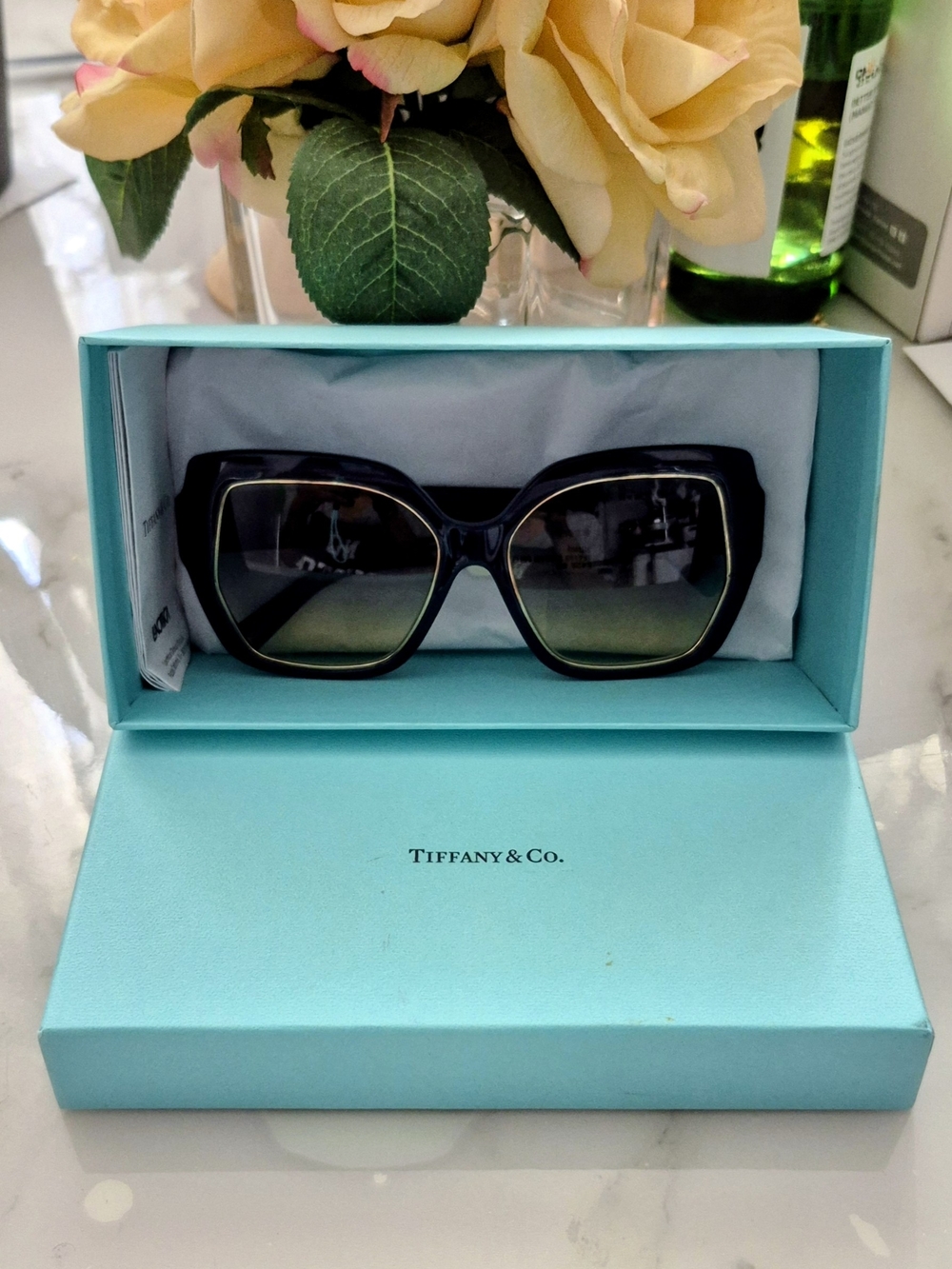 Tiffany & Co. Blue Oversized Gradient Sunglasses with Gold Trim